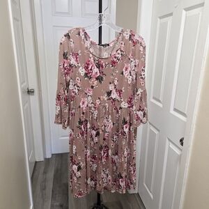 Suzanne Betro Stretchy Floral Dress in Pink and White Lined Mesh